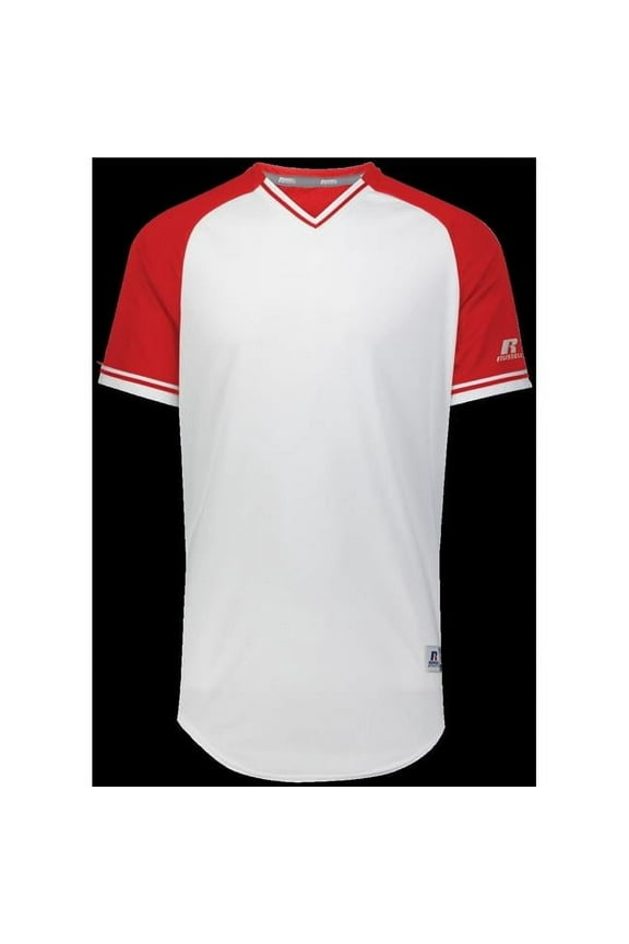 R01X3M.03R.L Adult Classic V-Neck Jersey, White & True Red - Large