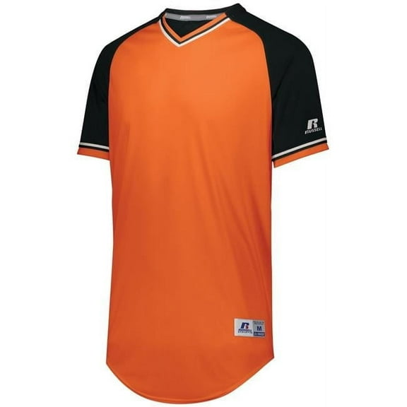 Russell R01X3M.09R.XL Mens Classic V-Neck Baseball Jersey, Aqua & Black & White - Extra Large