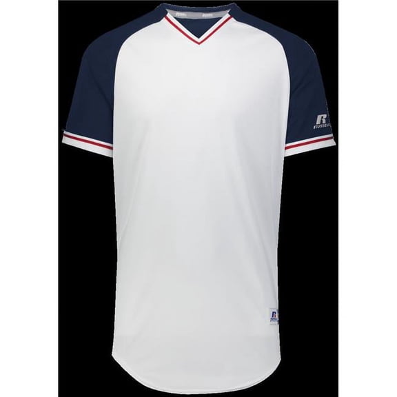Russell R01X3M.10R.S Adult Classic V-Neck Jersey - White, Navy & True Red - Small