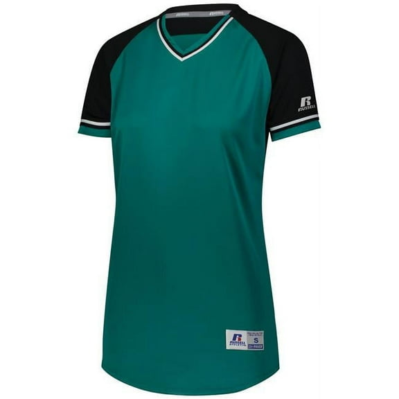 Russell R01X3X.09R.2XL Ladies Classic V-Neck Softball Jersey, Aqua & Black & White - 2XL