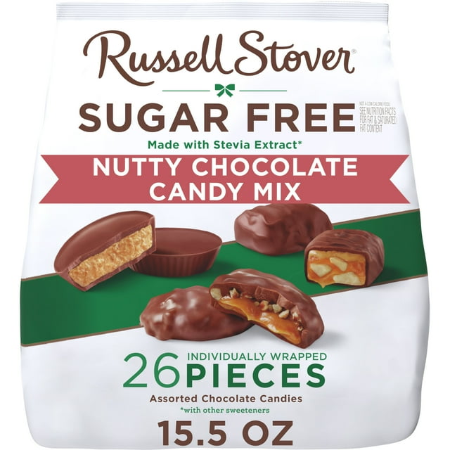 Russell Stover Chocolates Sugar Free Asst Chocolates w Nuts Gusset Bag 15.5oz (26 Pieces)