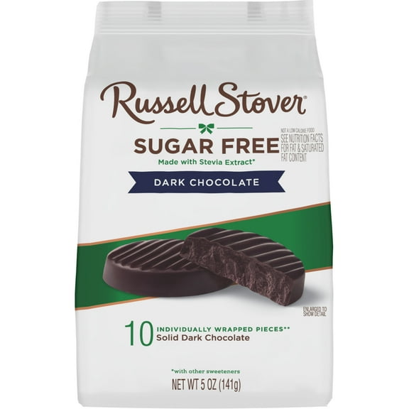 RUSSELL STOVER Sugar Free Dark Chocolate Medallions Candy, 5 oz. bag