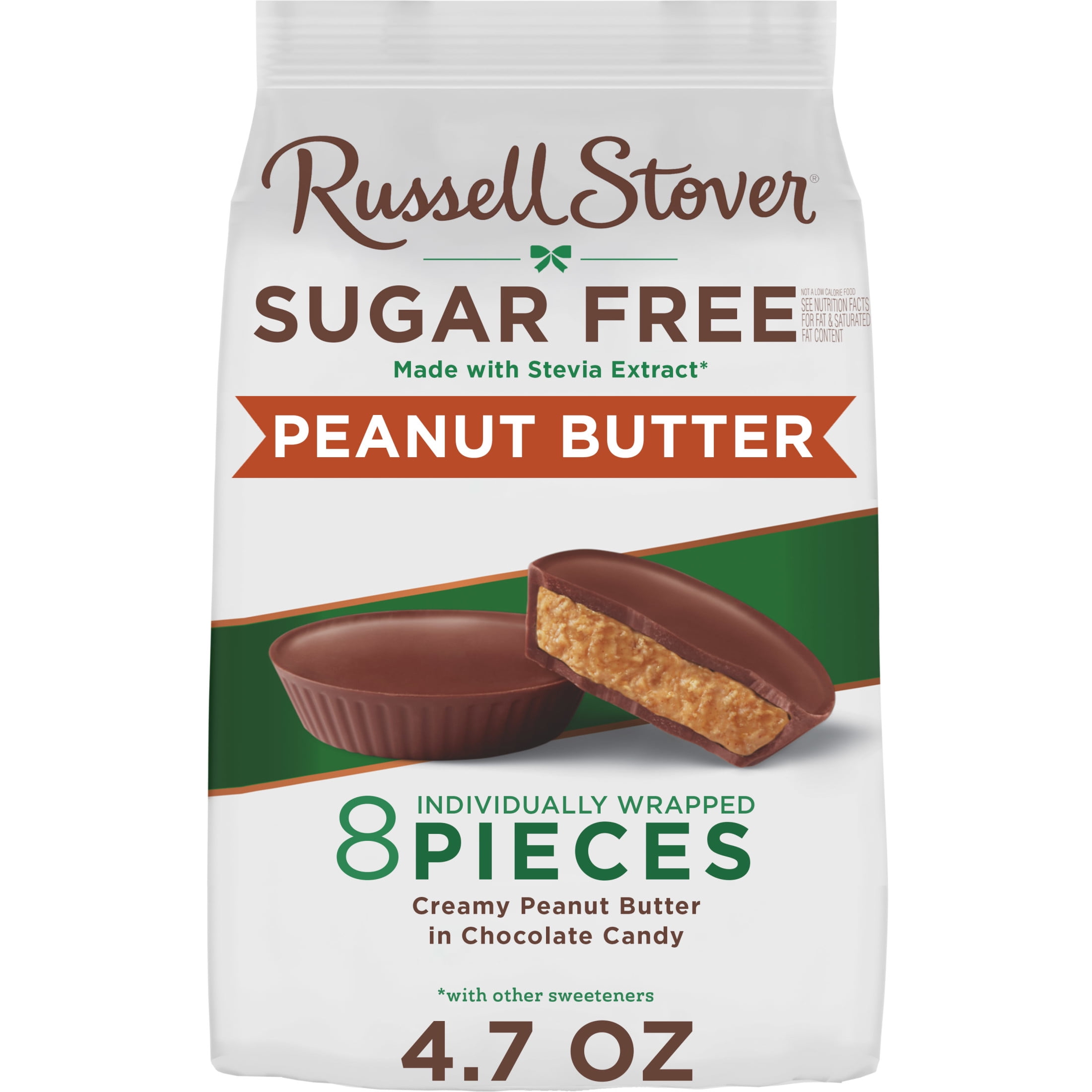 Russell Stover Chocolates Sugar Free Milk Choc Peanut Butter Cup Mini Gusset Bag 4.7oz (8 Pieces)