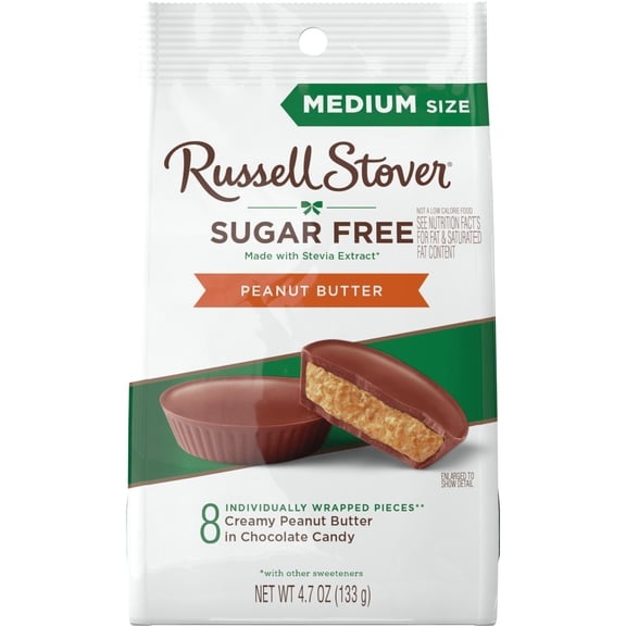 RUSSELL STOVER Sugar Free Peanut Butter Cup Chocolate Candy, 4.7 oz. bag