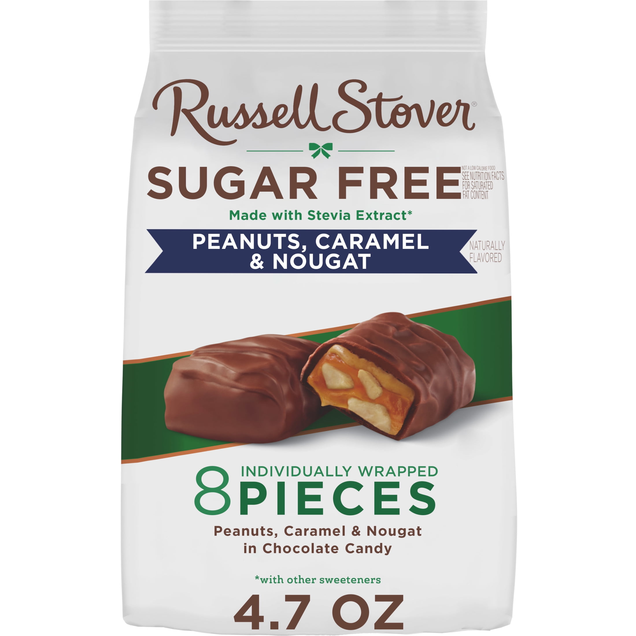 Russell Stover Chocolates Sugar Free Milk Choc Peanut Caramel Nougat Mini Gusset Bag 4.7oz (8 Pieces)