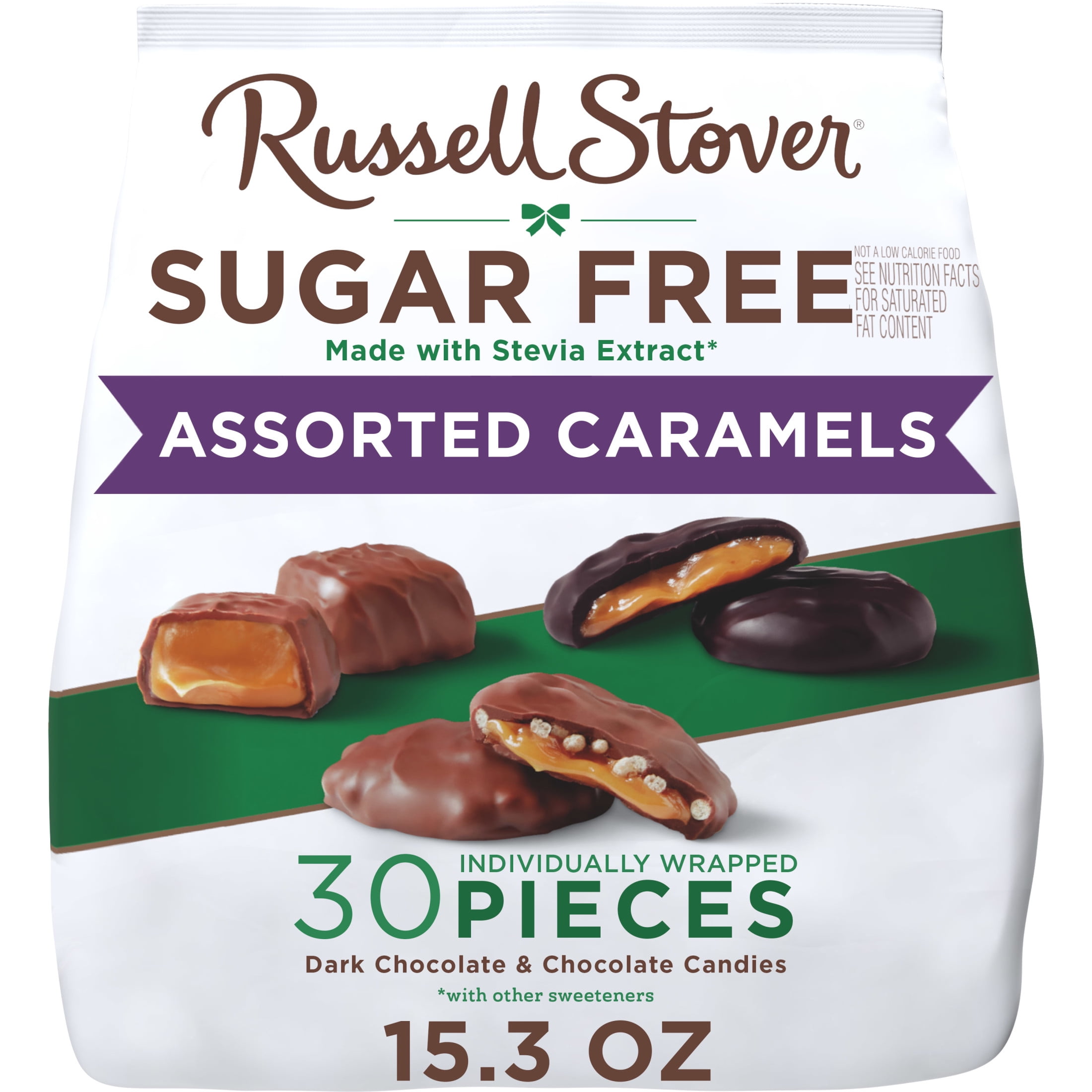 Russell Stover Chocolates Sugar Free Milk Chocolate Caramel Mix Bag 15.3oz (30 Pieces)