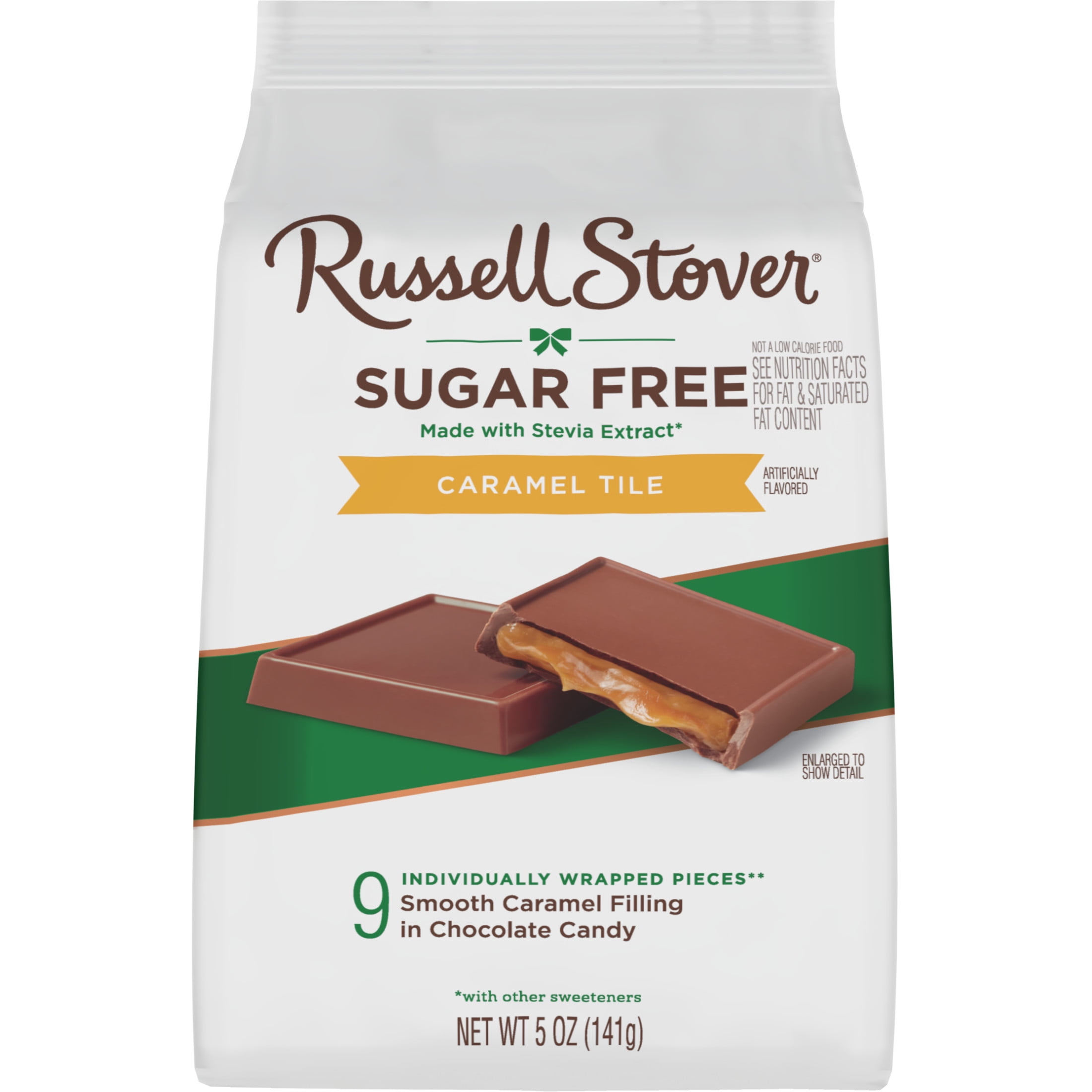 RUSSELL STOVER Sugar Free Caramel Chocolate Candy Tiles, 5 oz. bag