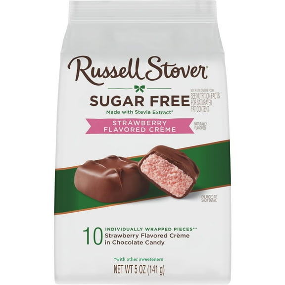 RUSSELL STOVER Sugar Free Strawberry Flavored Crme Chocolate Candy, 5 oz. bag