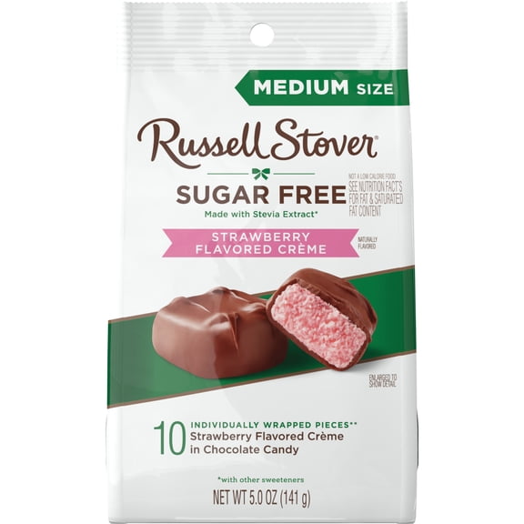 RUSSELL STOVER Sugar Free Strawberry Flavored Crème Chocolate Candy, 5 oz. bag