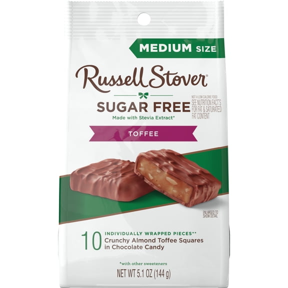 RUSSELL STOVER Sugar Free Toffee Squares in Chocolate Candy, 5.1 oz. bag