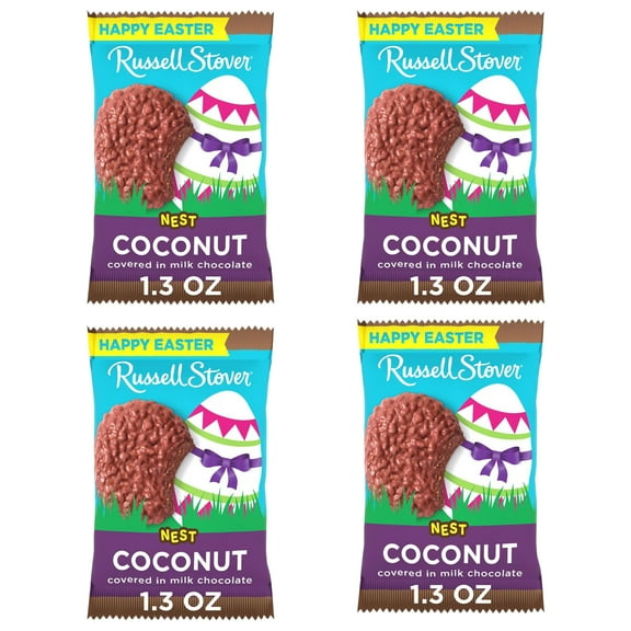 Russell Stover Coconut Nests 4pk, Milk Chocolate, Easter Candy, 1.3oz Each