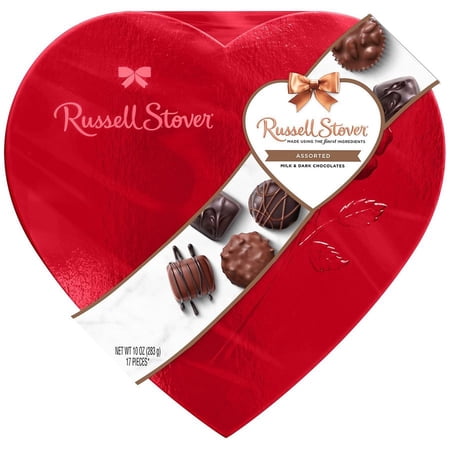 Russell Stover Assorted Chocolates Red Foil Heart Milk & Dark Chocolate, 10.0 oz Pack of 2