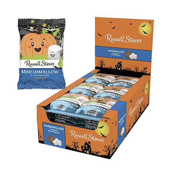 Russell Stover Marshmallow covered in Milk Chocolate Pumpkin shaped 1 oz each 18 count