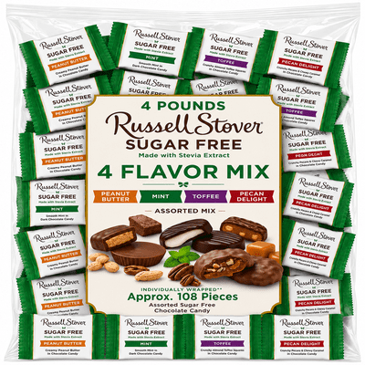 Russell Stover Sugar-Free, 4 Flavor Mix, Individually Wrapped, Bulk Chocolate Candy Bars (4 Pounds)