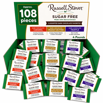 Russell Stover Sugar-Free, Dark Chocolate Mix, Individually Wrapped, Bulk Chocolate Candy Bars (4 Pounds)