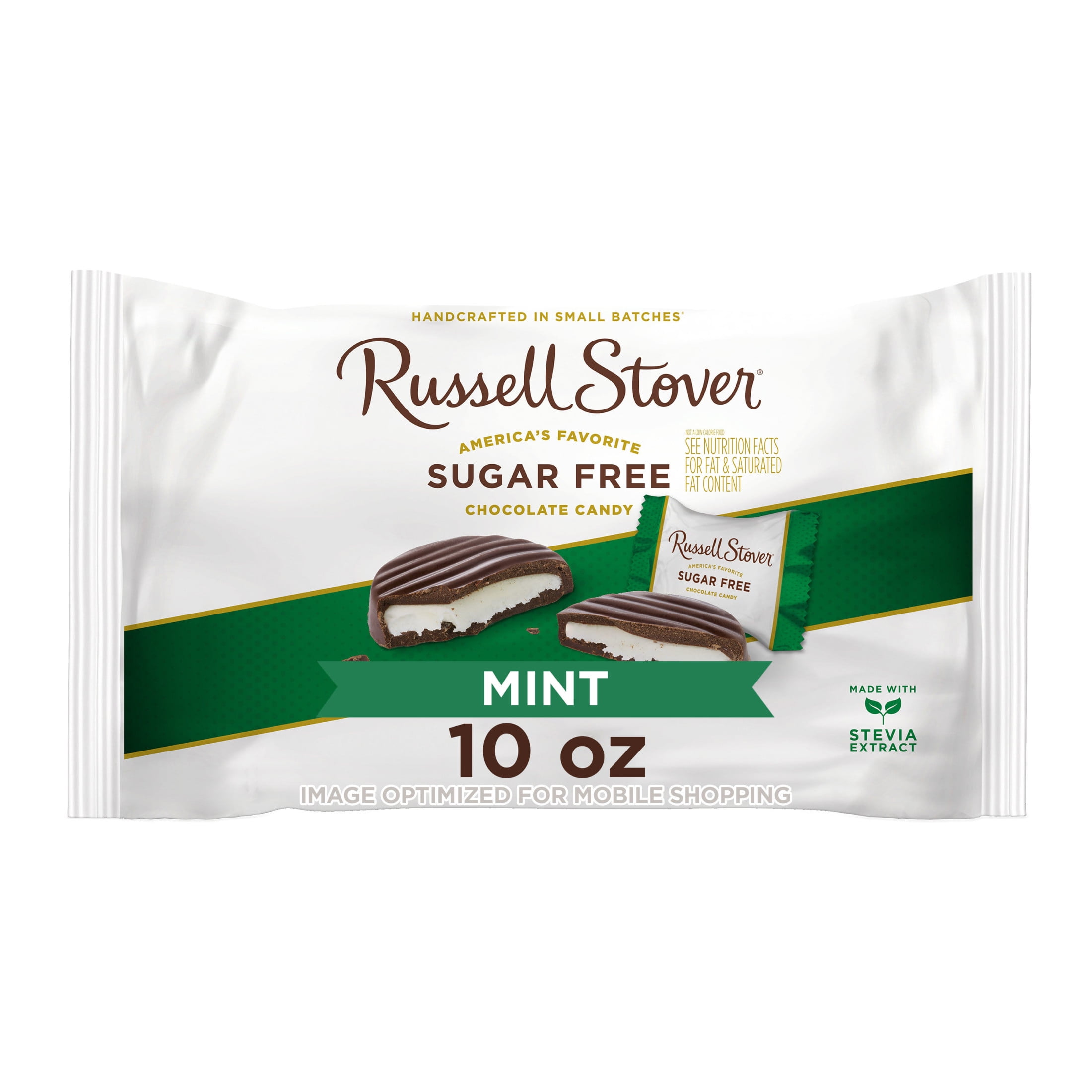 RUSSELL STOVER Sugar Free Dark Chocolate Mint Patties Candy, 10 oz. bag ( 20 pieces)