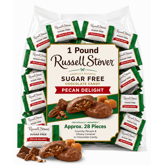 Russell Stover Sugar-Free Pecan Delight, Individually Wrapped, Bulk Chocolate Candy Bars (1 Pound)