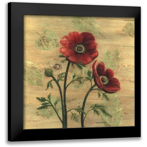 Russell, Wendy 12x12 Black Modern Framed Museum Art Print Titled - Anemone on Wood