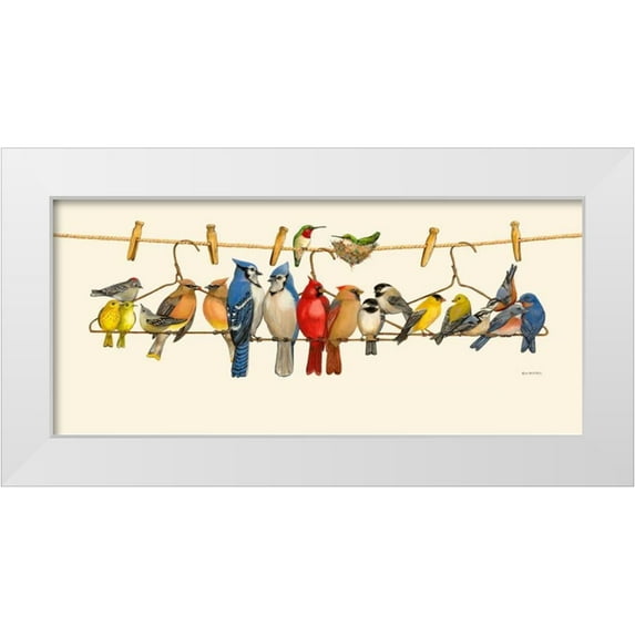 Russell, Wendy 14x8 White Modern Wood Framed Museum Art Print Titled - Bird Menagerie II