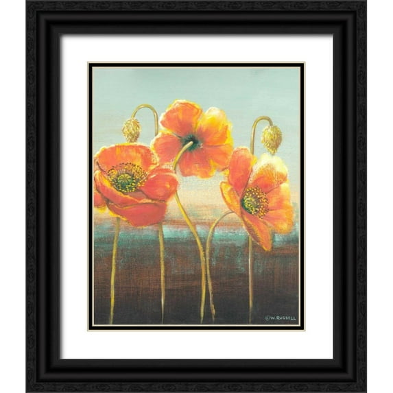 Russell, Wendy 15x18 Black Ornate Wood Framed with Double Matting Museum Art Print Titled - Poppy Tops II