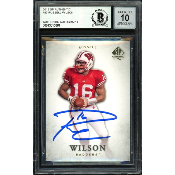 Russell Wilson Autographed 2012 SP Authentic Rookie Card #87 Seattle Seahawks Auto Grade Gem Mint 10 Beckett BAS #13315361