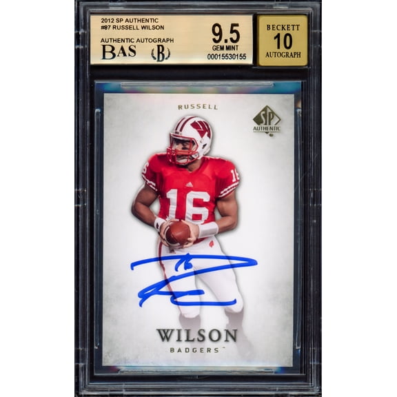 Russell Wilson Autographed 2012 SP Auth Rookie Card #87 Wisconsin Badgers BGS 9.5 Auto Grade Gem Mint 10 Beckett BAS 214871