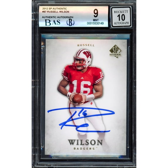 Russell Wilson Autographed 2012 SP Authentic Rookie Card #87 Wisconsin Badgers BGS 9 Auto Grade Gem Mint 10 Beckett BAS 214872