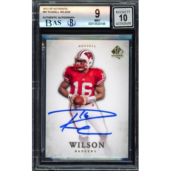 Russell Wilson Autographed 2012 SP Authentic Rookie Card #87 Wisconsin Badgers BGS 9 Auto Grade Gem Mint 10 Beckett BAS 214872