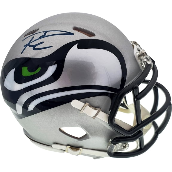 Russell Wilson Autographed AMP Seattle Seahawks Speed Mini Helmet In Blue RW Holo 159115