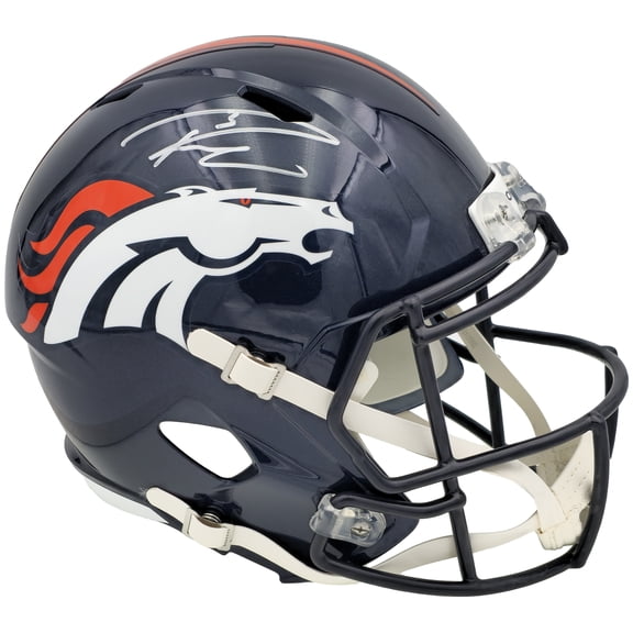 Russell Wilson Autographed Denver Broncos Blue Full Size Replica Speed Helmet Fanatics Holo 227939