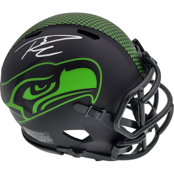 Russell Wilson Autographed Eclipse Black Seattle Seahawks Speed Mini Helmet In Silver RW Holo 178961