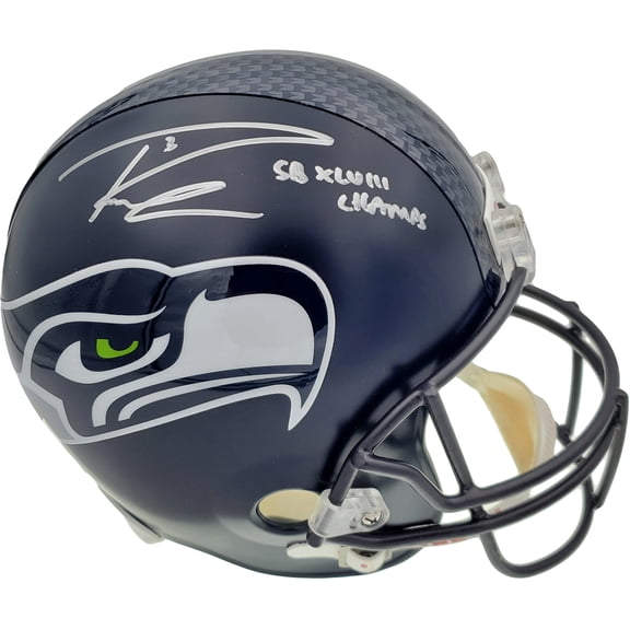 Russell Wilson Autographed Seattle Seahawks Full Size Replica Helmet "SB XLVIII Champs" In Silver RW Holo 72373