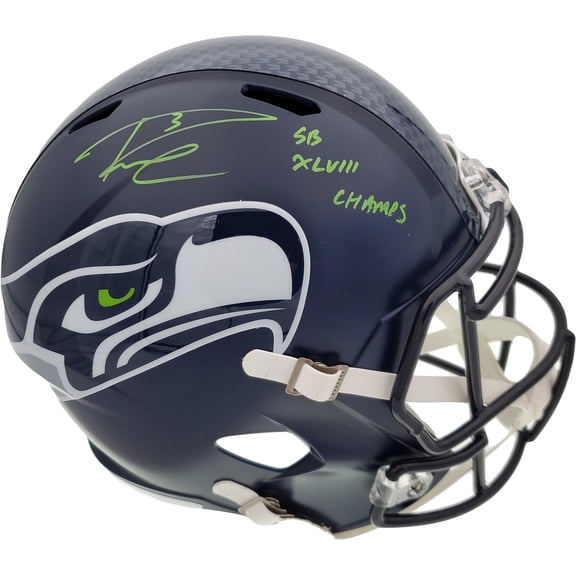 Russell Wilson Autographed Seattle Seahawks Full Size Replica Speed Helmet "SB XLVIII Champs" In Green RW Holo 94267