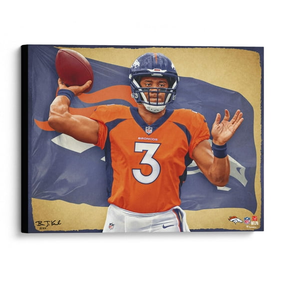 Russell Wilson Denver Broncos Stretched 20" x 24" Canvas Giclee Print - Designed & Signed by Artist Brian Konnick -