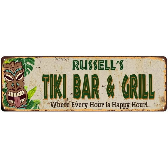Russell's TIKI BAR & GRILL Gift Metal Sign 6x18 Decor 206180040423