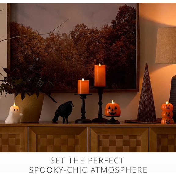 Russet Orange Flameless Moving Flame LED Candle Pillar Real Wax Smooth Finish, Melted Top, Unscented (3" x 6.5")