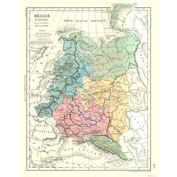 Historic Map - Russia European - Cortambert 1880 - 23 x 29.26 - Vintage Wall Art