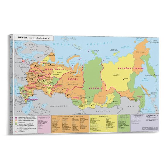 Russia Map Posters Picture Print Canvas Poster Wall Paint Art Posters Decor Modern Home Artworks Gift 24x36inch(60x90cm)