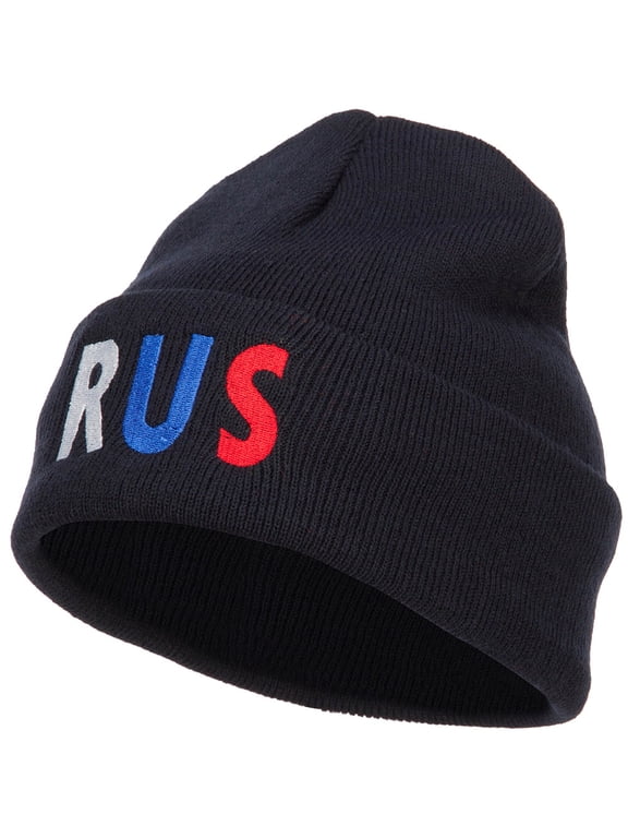 Russia RUS Flag Embroidered Long Beanie - Navy OSFM