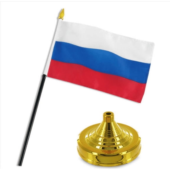 Russia Russian Flag 4"x6" Desk Set Table Stick Gold Base
