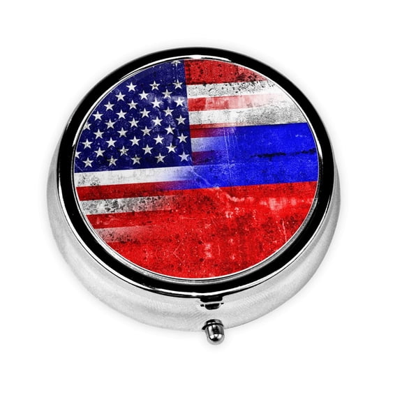 Russian America Flag Pill Case Pill Box Round 3 Compartment Small Pill Organizer For Purse Or Pocket Small Roud Pill Box