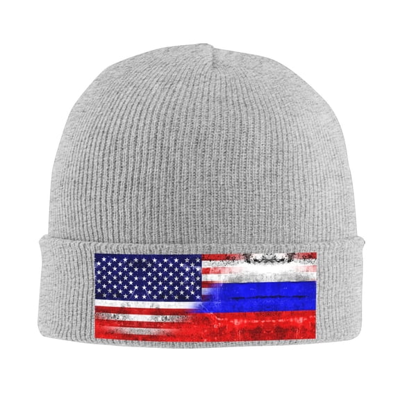 Russian America Flag Winter Beanie Hats for Men Women Warm Cozy Knitted Cuffed Skull Cap Gray