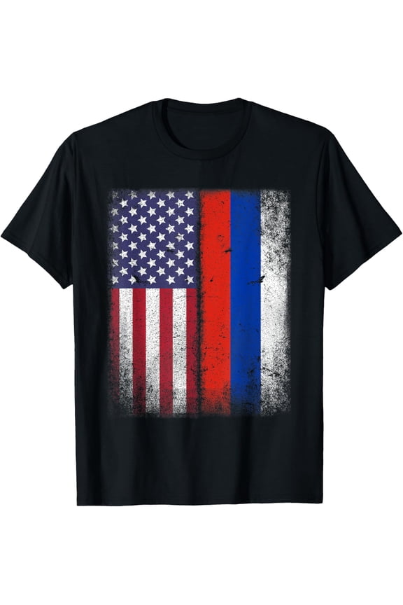 Russian American Flag T-shirt Russia Usa America Gift