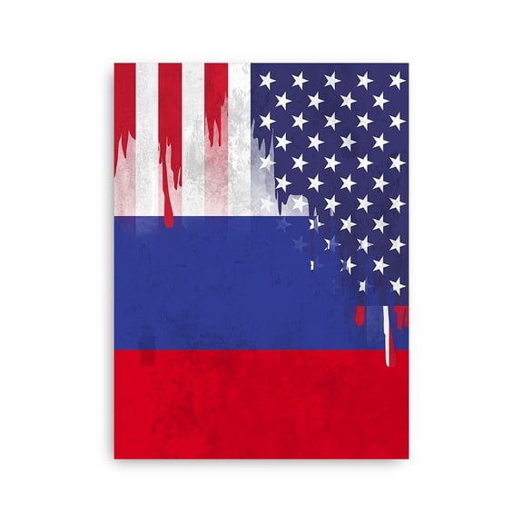 Russian American Flag Wall Art Friendship USA Russia Roots Posters - 24X36 Inch Unframed