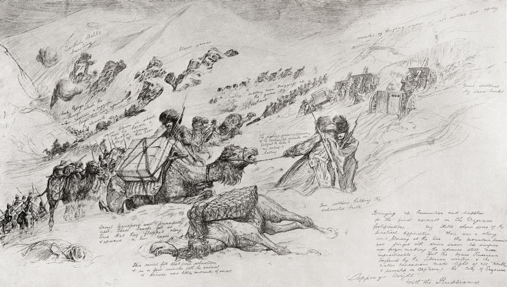 The Russian Army Bringing Up Guns And Ammunition For The Assault At Erzurum Turkey During World War One From The Year 1916 Illustrated Canvas Art - Ken Welsh  Design Pics (40 x 22)