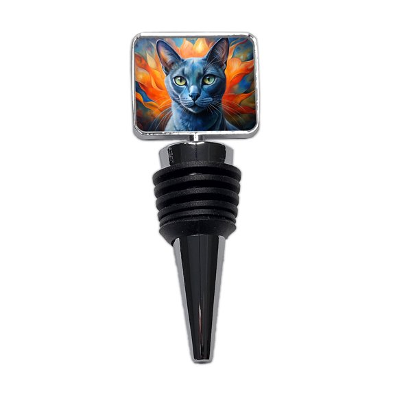 Russian Blue Cat Abstract Art Wine Bottle Stopper Cap Plug