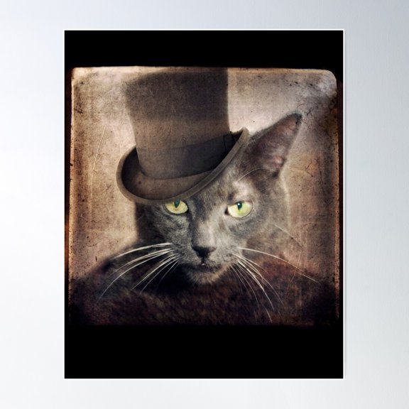 Russian Blue Cat - Captain Grey Poster Wall Art, Modern Wall Decor For Living Room Bedroom, 8x12 UNFRAMED