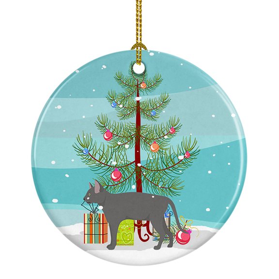 Russian Blue #2 Cat Merry Christmas Ceramic Ornament 2.8 in x 2.8 in