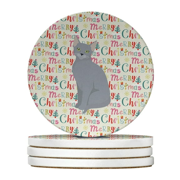 Russian Blue Cat Christmas Large Sandstone Coasters Pack of 4 4 in x 4 in