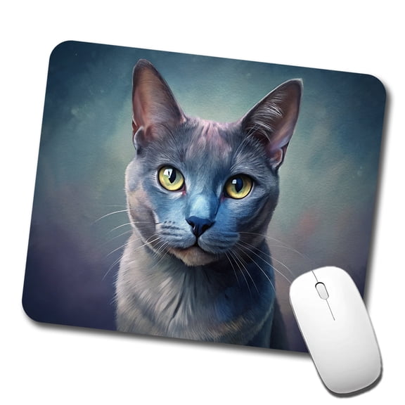 Russian Blue Cat Illustration Mouse Pad Low Profile Gaming Mat